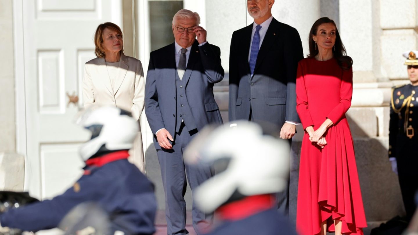 Das Ehepaar Steinmeier (links) beim Empfang durch das spanische Königspaar am 26. November in Madrid