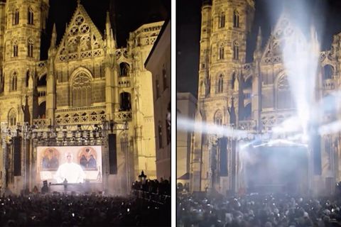 Padre Guilherme legt ein Set vor einem begeisterten Publikum auf.