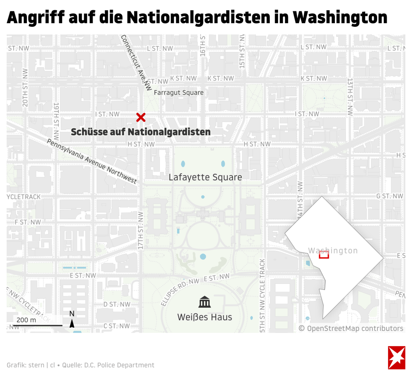 Die Tat ereignete sich einige Straßen weiter nördlich des Weißen Hauses an einer Kreuzung