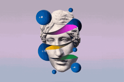 LSD-Trip: Eine Grafik mit einem Kopf und darum kreisenden Elementen