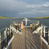 Bild vom Heck mit rumänischem Ufer