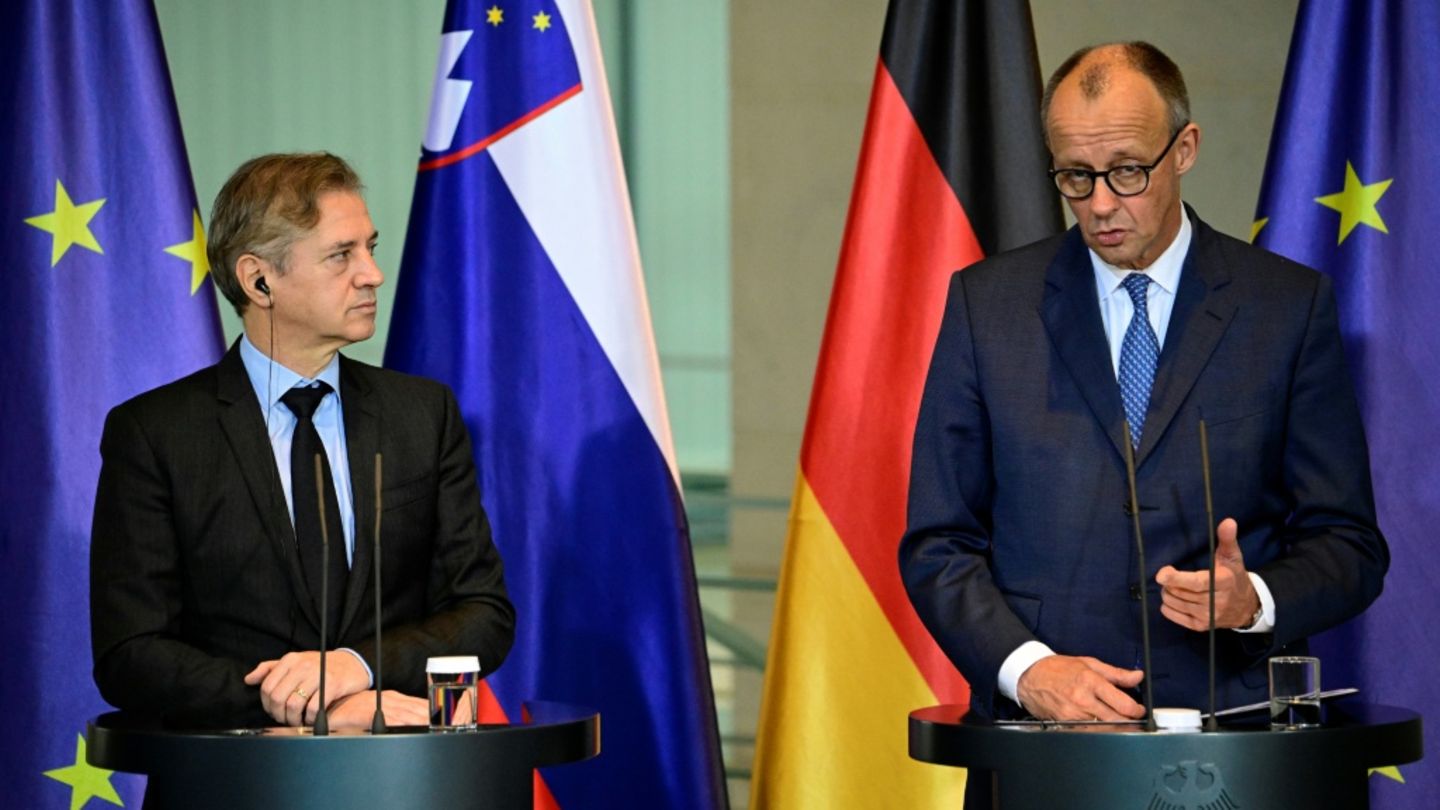 Golob (li.) und Merz bei ihrem Treffen im Kanzleramt