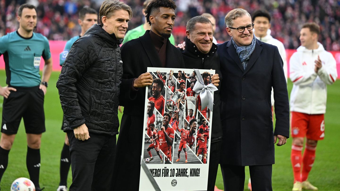 Der FC Bayern verabschiedet Kingsley Coman (2.v.l). Foto: Sven Hoppe/dpa