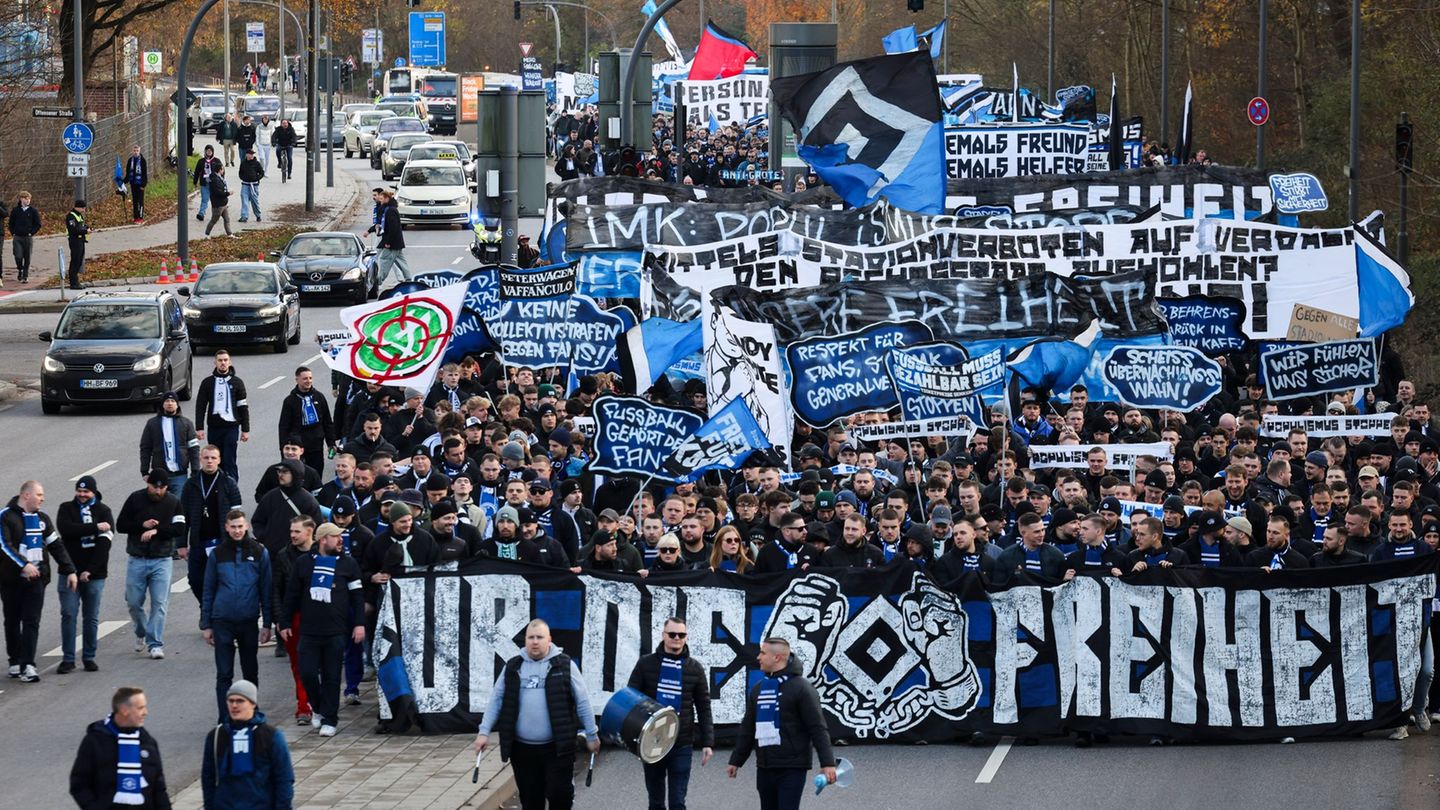 Tausende Fan protestieren in Hamburg die geplanten Maßnahmen der Politik zur Sicherheit in den Stadien. Foto: Christian Charisiu