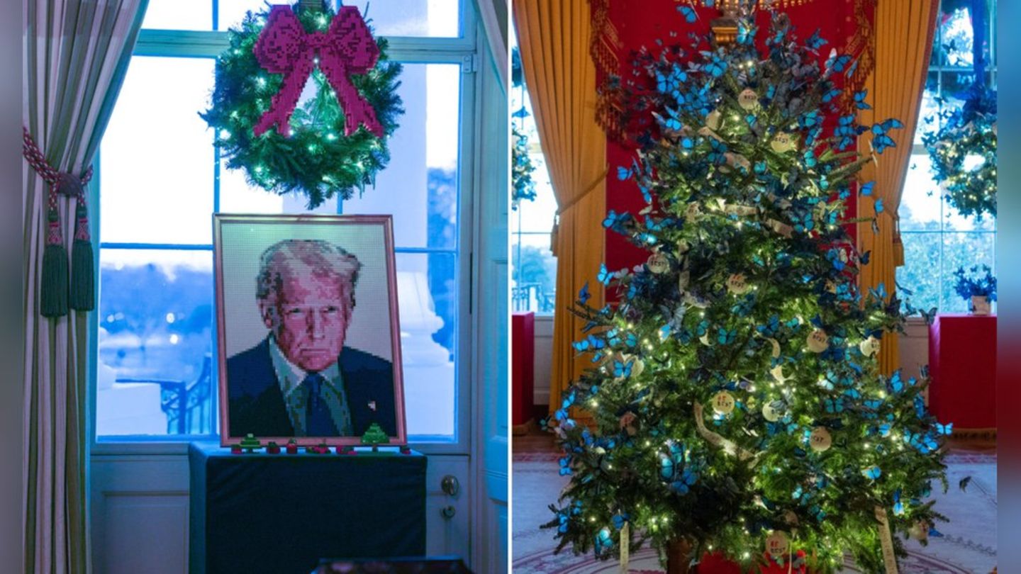 Melania Trump hat die Deko fürs Weiße Haus wie ein Lego-Porträt ihres Mannes und blaue Schmetterlinge am Baum selbst ausgewähl