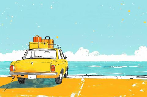 Ein gelbes Auto am Strand