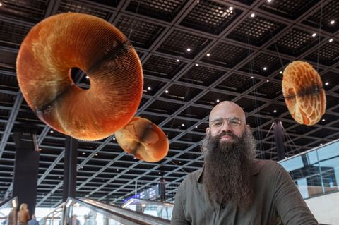 Die Installation "The First, the Last, Eternity" schwebt im Check-in-Bereich des neuen Terminal 3 am Frankfurter Flughafen. Foto
