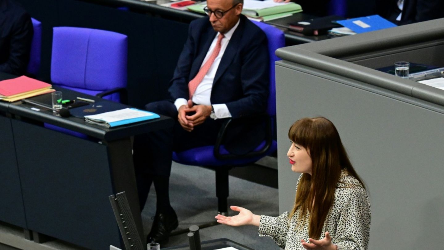 Linken-Fraktionschefin Reichinnek und Merz im Bundestag
