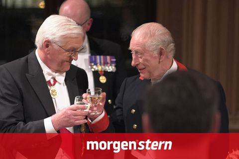 Frank-Walter Steinmeier und König Charles III. stoßen beim Gala-Dinner in Windsor Castle miteinander an