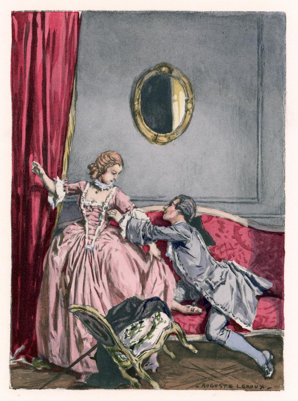 Amouröse Szene mit Casanova und einer Frau auf dem Sofa