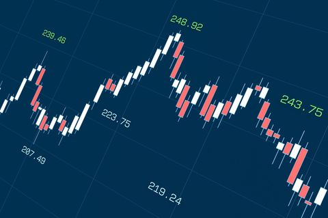 Symbolbild Festgeld vs. ETFs: Ein Bild einer Börsenkurve