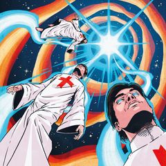 Illustration zeigt drei Sonnentempler in weißen Gewändern, die auf ein Licht am Himmel zufliegen