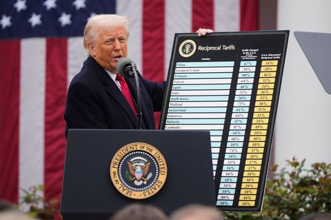 Donald Trump bei der Verkündung seiner Zölle - inzwischen hat sich die Höhe geändert, den meisten Regionen in Deutschland tun si