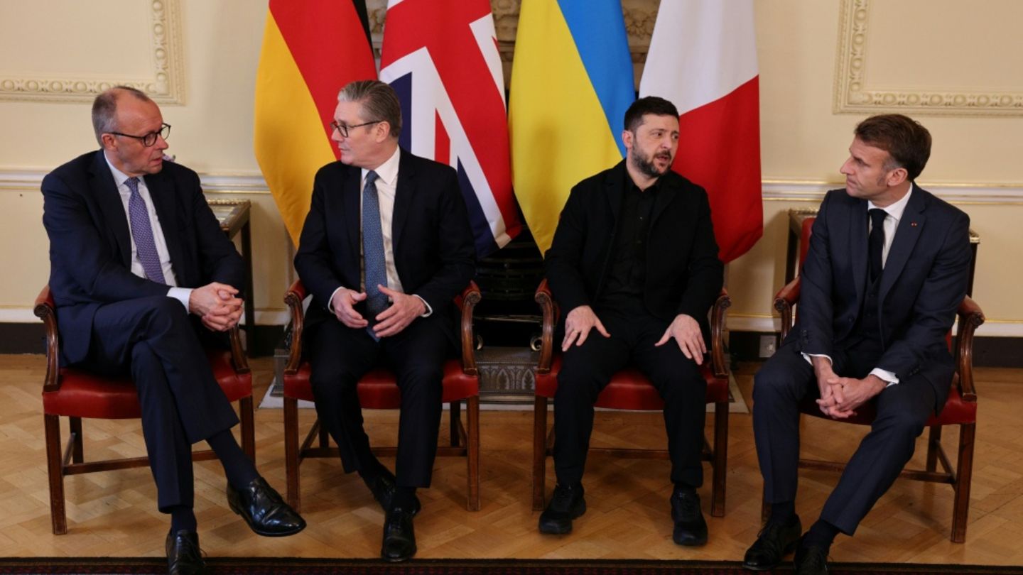Merz, Starmer, Selenskyj und Macron in London ´(von l. nach r.)