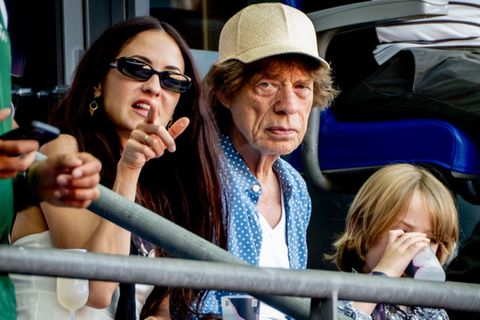 Mick Jagger mit Melanie Hamrick und dem gemeinsamen Sohn Deveraux bei den Olympischen Spielen 2024 in Paris.