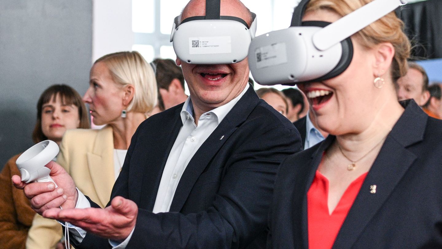 Der Regierende Bürgermeister Kai Wegner (CDU) und Wirtschaftssenatorin Franziska Giffey (SPD) versprühten bei der Standortbekann