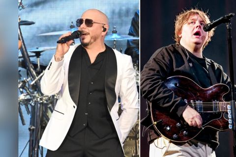 Pitbull (li.) und Lewis Capaldi kommen im Juli nach Berlin.