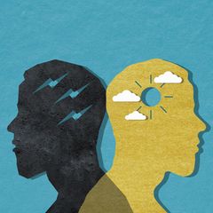 Symbolbild Erfahrungen Onkologin: Illustration eines Mannes im Profil mit zwei verschiedenen Geisteszuständen