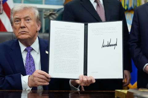 Donald Trump will KI-Gesetze einzelner Bundesstaaten eindämmen. (Archivbild) Foto: Alex Brandon/AP/dpa