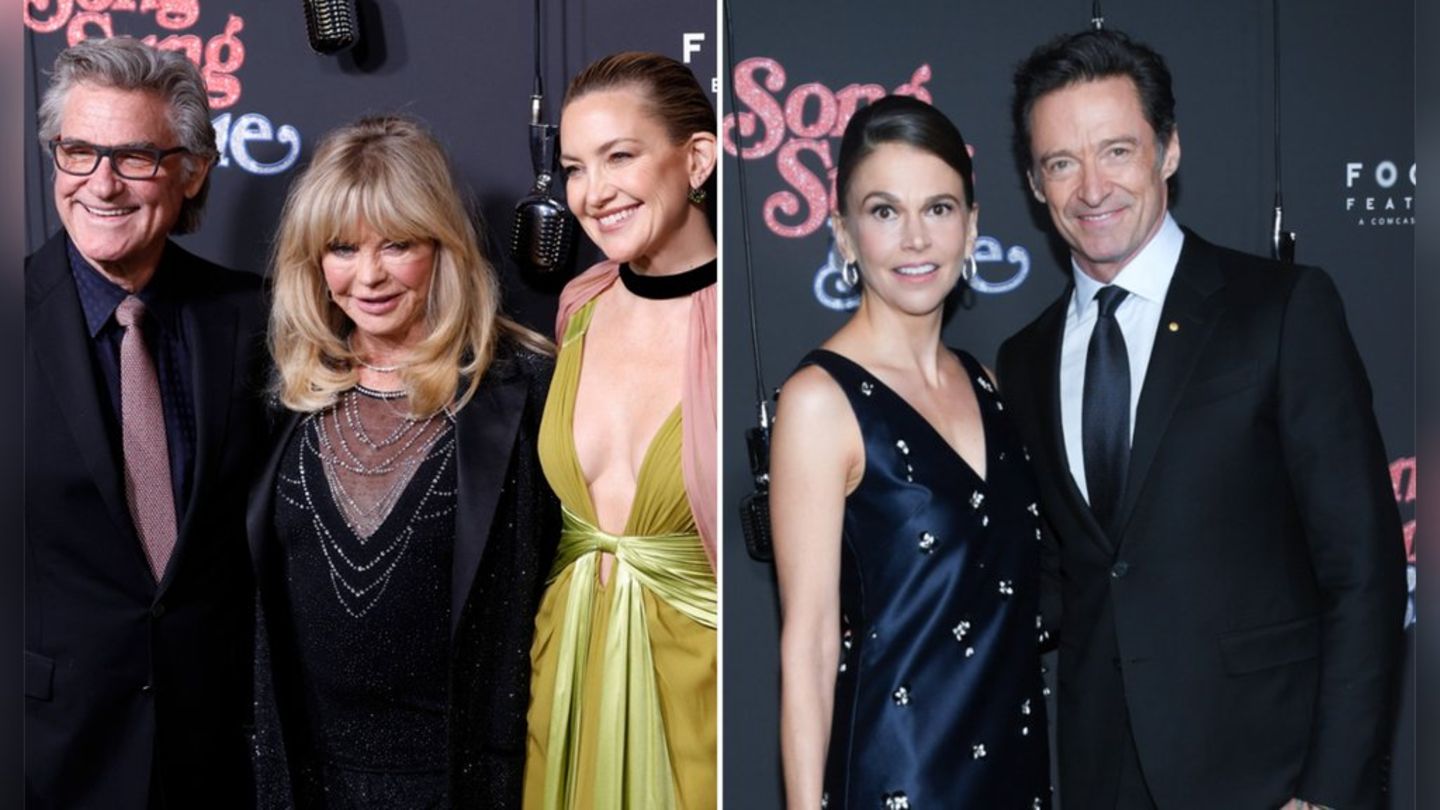 Kurt Russell, Goldie Hawn und Kate Hudson sowie Sutton Foster und Hugh Jackman (v.l.) posierten für die Fotografen.