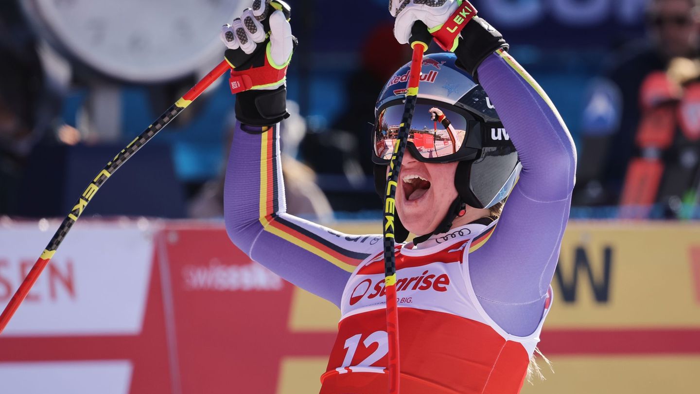 Dritter Weltcup-Sieg der Karriere: Emma Aicher sorgte in St. Moritz für Furore. Foto: Luciano Bisi/AP/dpa