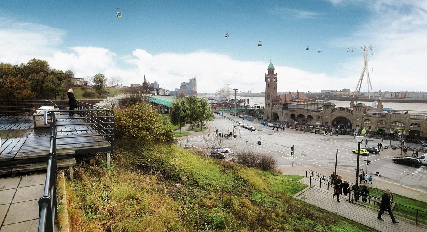 2014 geplante Seilbahn in Hamburg über der Elbe