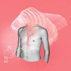 stern-Montage mit Körper, chemischer Formel und Thunfisch