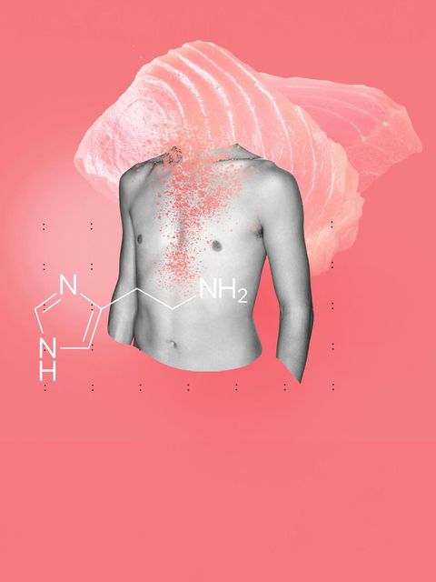 stern-Montage mit Körper, chemischer Formel und Thunfisch