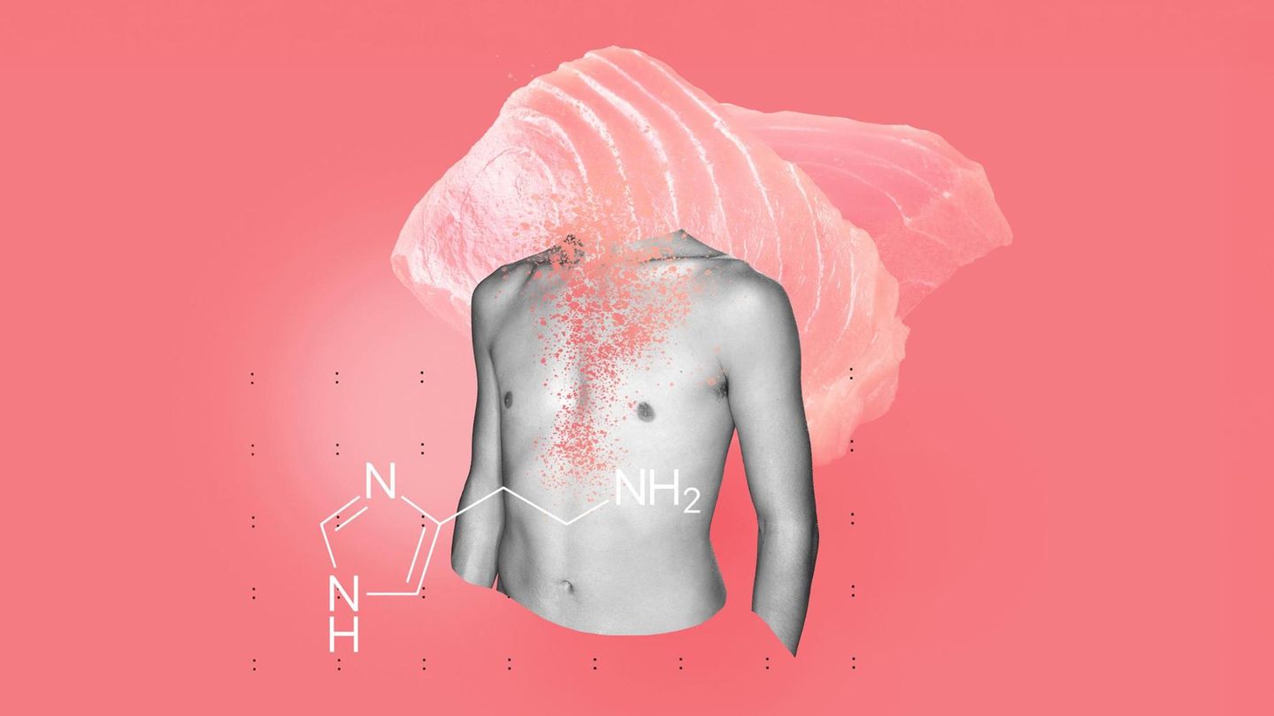 stern-Montage mit Körper, chemischer Formel und Thunfisch