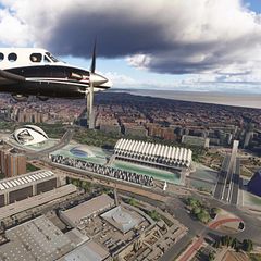 Eine Beechcraft über dem virtuellen Valencia im neuen Microsoft Flight Simulator 2024
