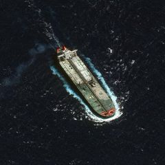 Der kürzlich von den USA vor der Küste von Venezuela beschlagnahmte Öltanker "Skipper" aus der Luft