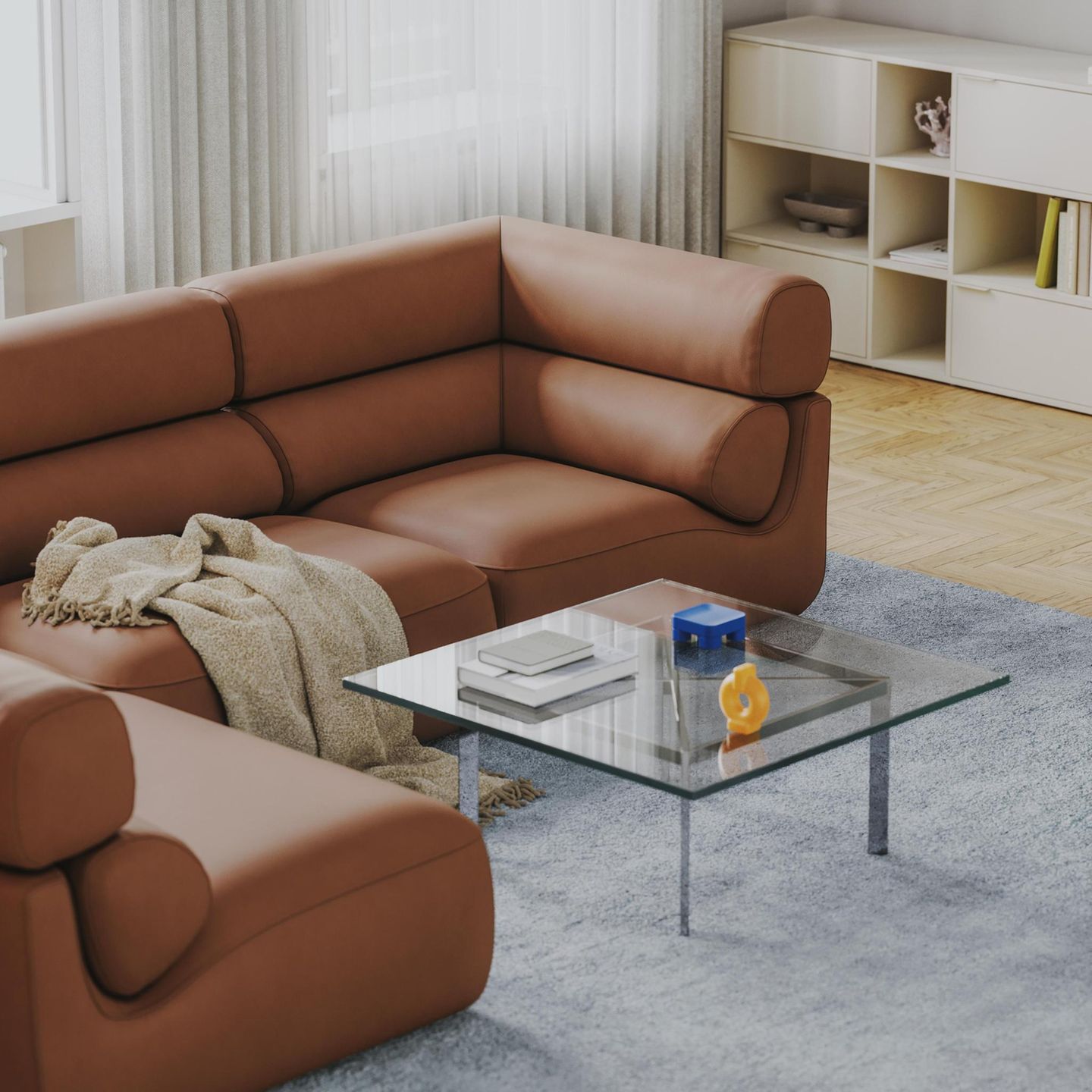 Wohnlandschaft Leder in Cognac