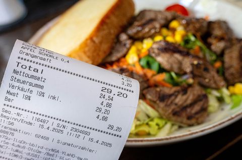 Preise in der Gastronomie – Symbolbild mit Bon vor vollem Teller