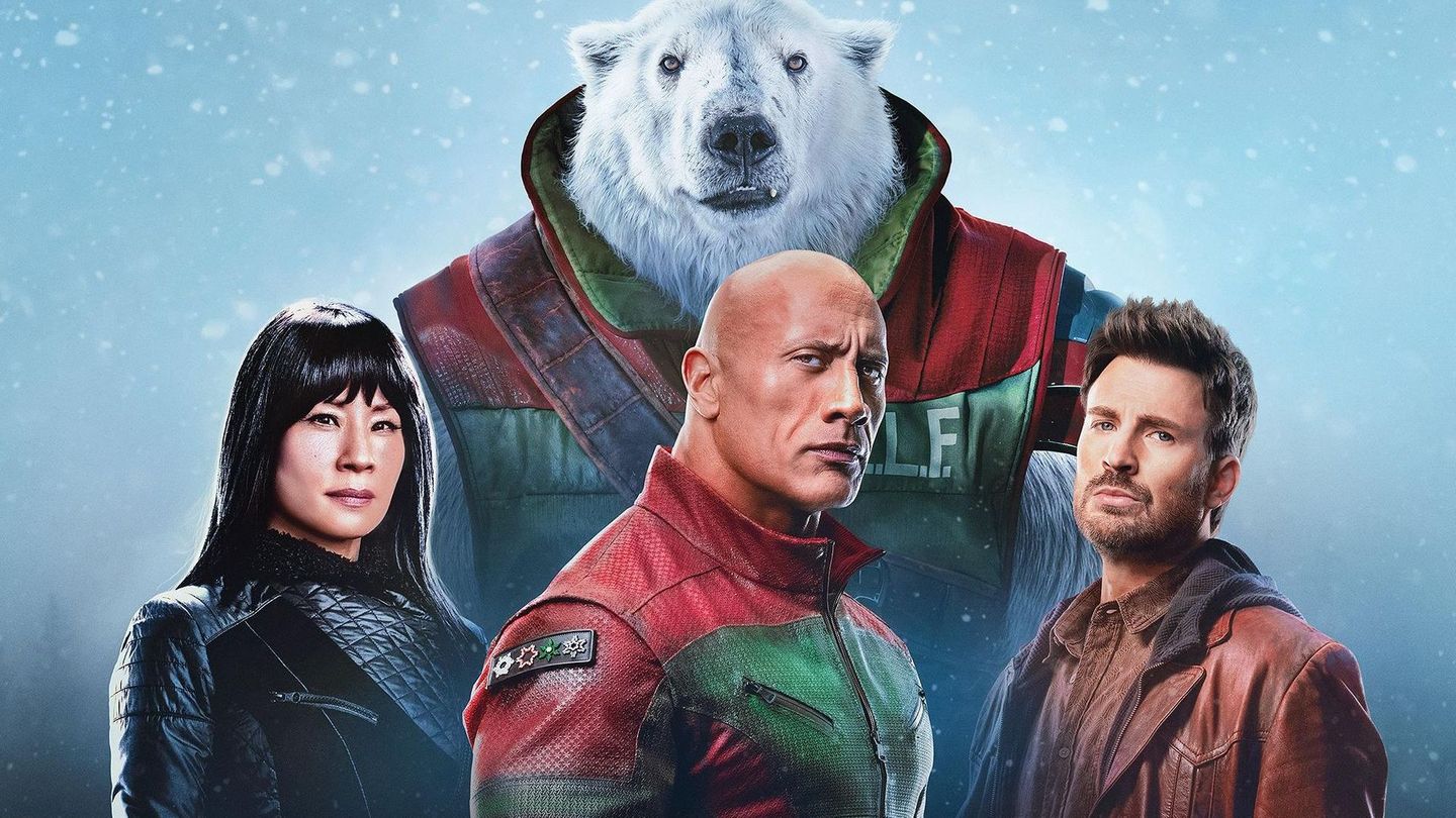 In "Red One: Alarmstufe Weihnachten" leitet Dwayne Johnson (Mitte, mit Lucy Liu und Chris Evans) eine Mission zur Rettung des Weihnachtsmanns.