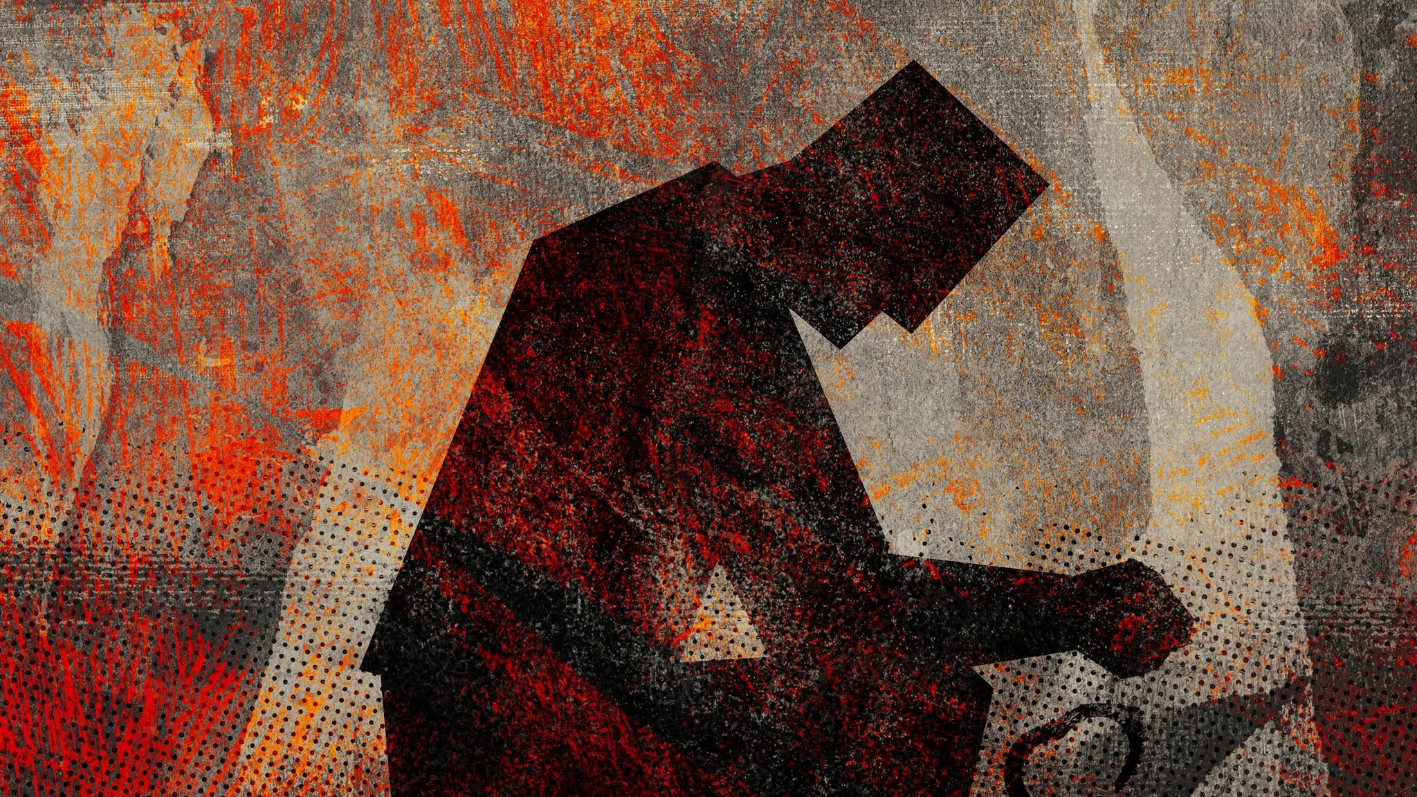 Illustration eines Knieenden Mannes mit Handschellen