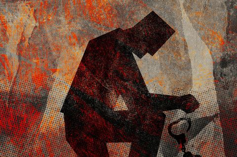 Illustration eines Knieenden Mannes mit Handschellen