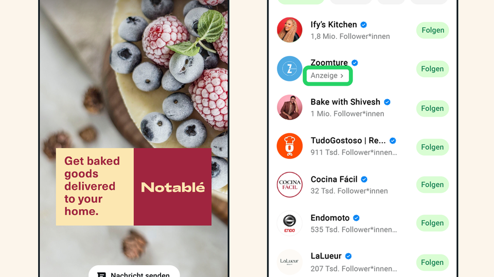 Beispielbilder zeigen, wie Werbung bei Whatsapp aussieht
