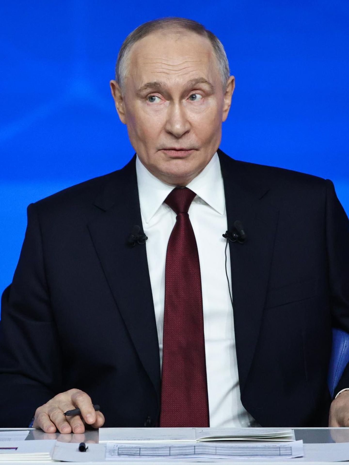 Russlands Präsident Wladimir Putin bei der Jahrespressekonferenz in Moskau