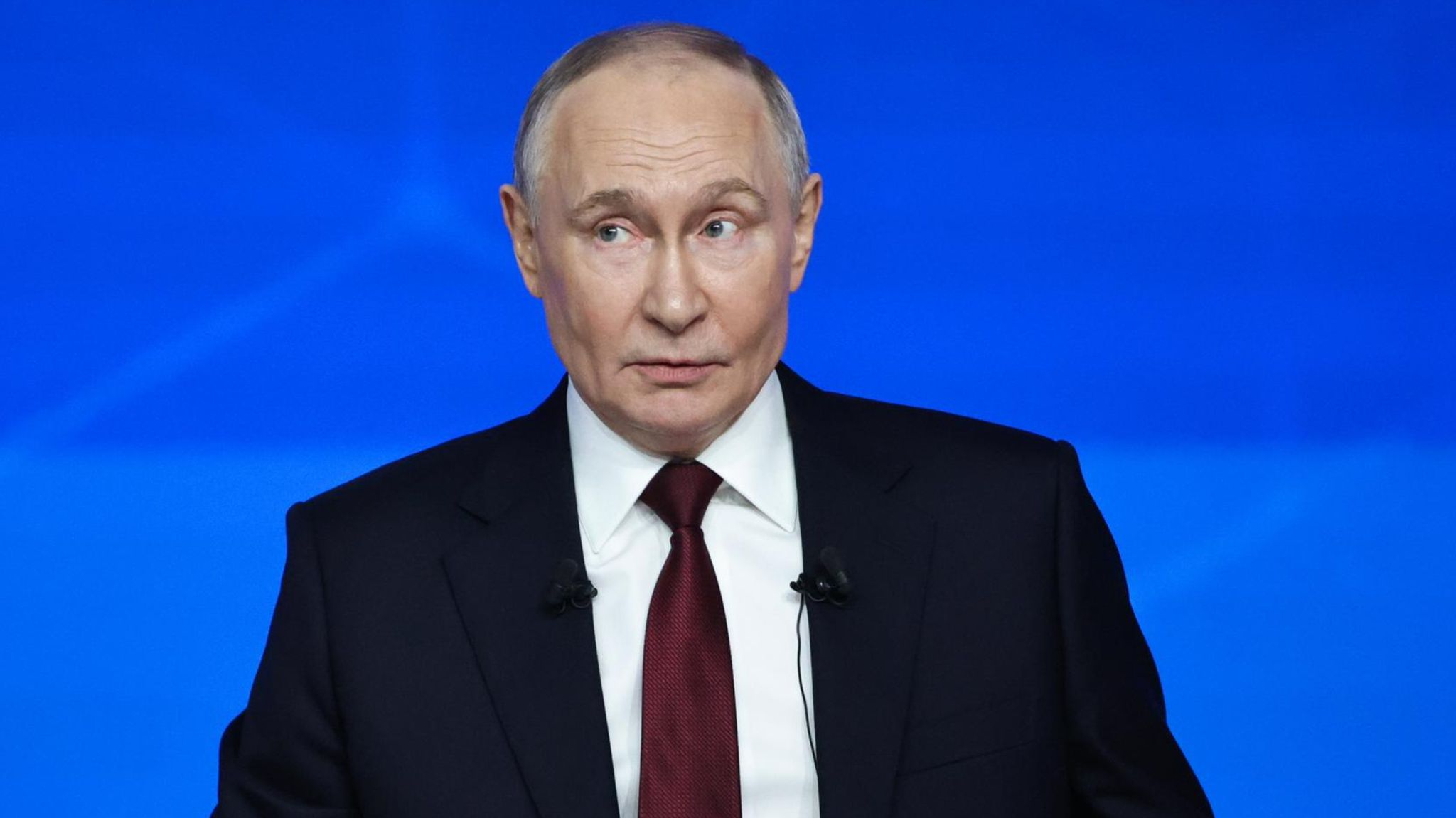 Russlands Präsident Wladimir Putin bei der Jahrespressekonferenz in Moskau