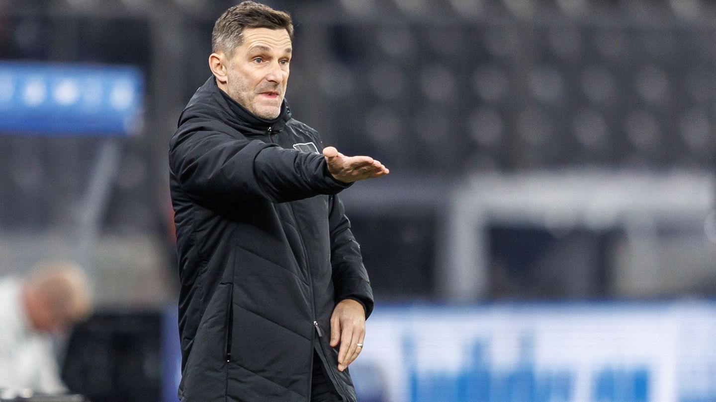 Nach dem Platzverweis für Toni Leistner kritisiert Hertha-Coach Stefan Leitl den Schiedsrichter. Foto: Andreas Gora/dpa