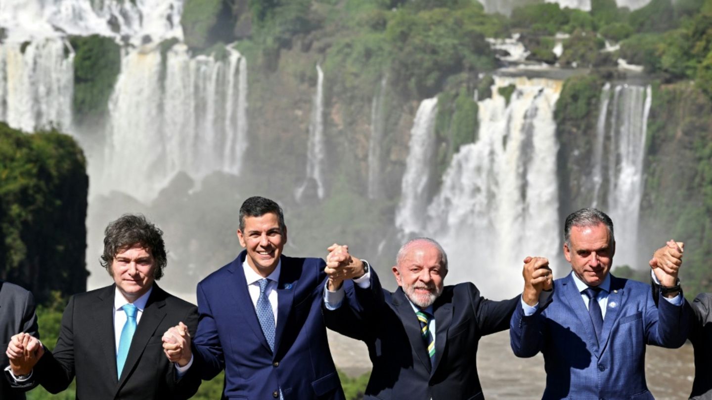 Milei (L) und Lula (2.v.r.) in Brasilien