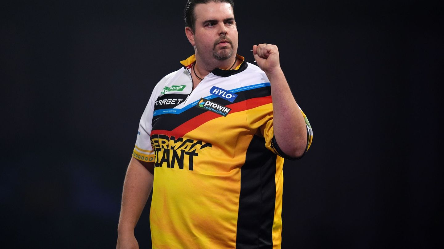 Gabriel Clemens jubelt in Satz eins. Foto: John Walton/PA Wire/dpa