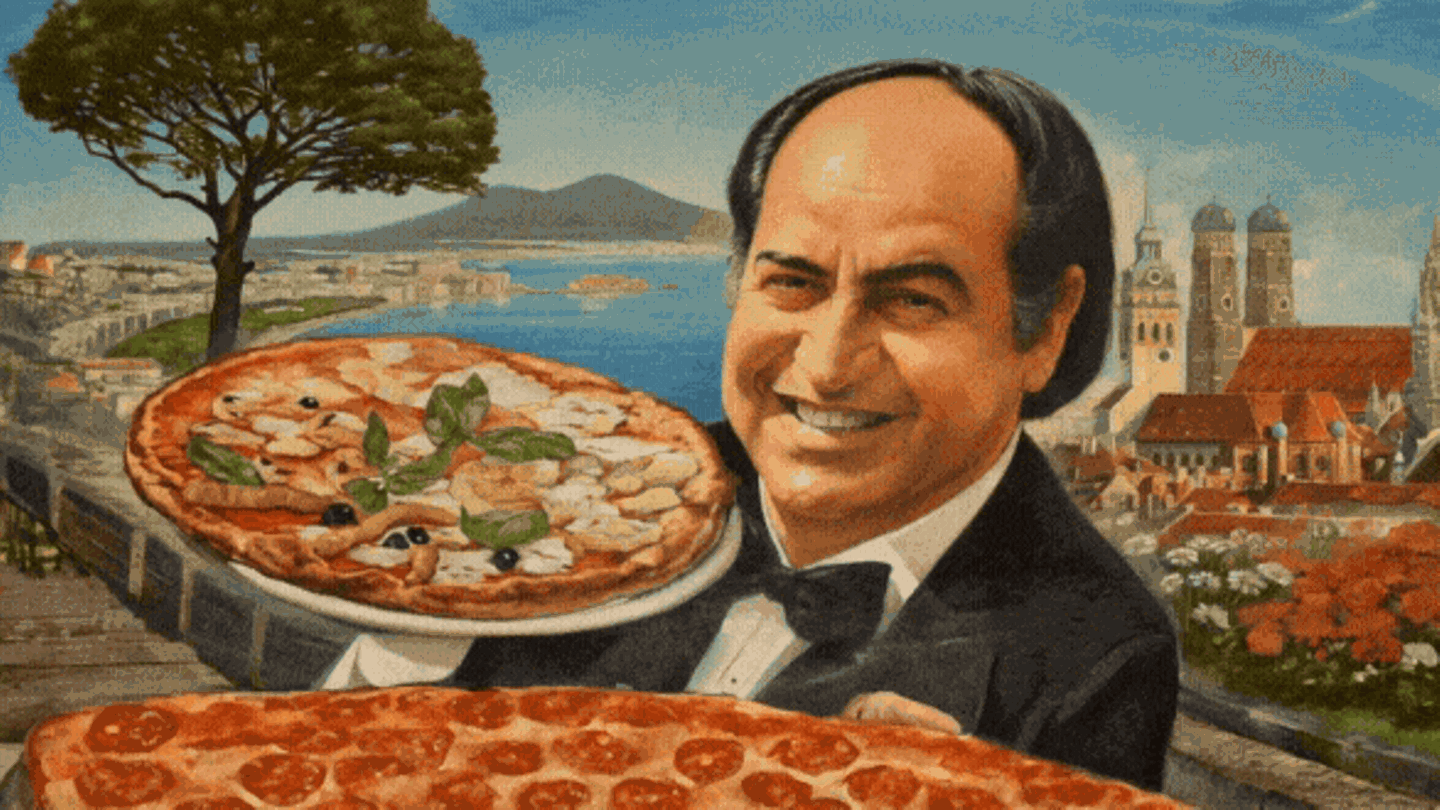 Ein italienischer Kellner in klischeehafter Darstellung