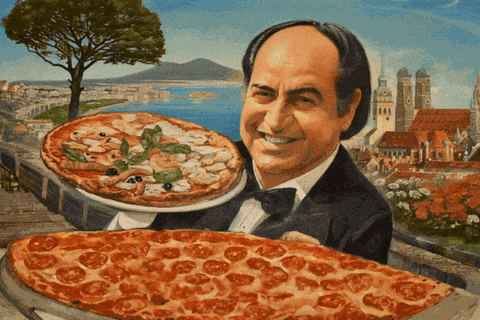 Ein italienischer Kellner in klischeehafter Darstellung