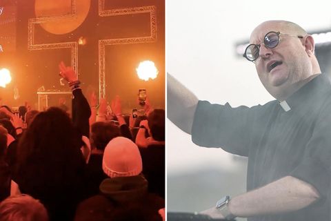 Eine Party bei der Padre Guilherme auflegt (l.) und Padre Guilherme selbst als DJ (r.)