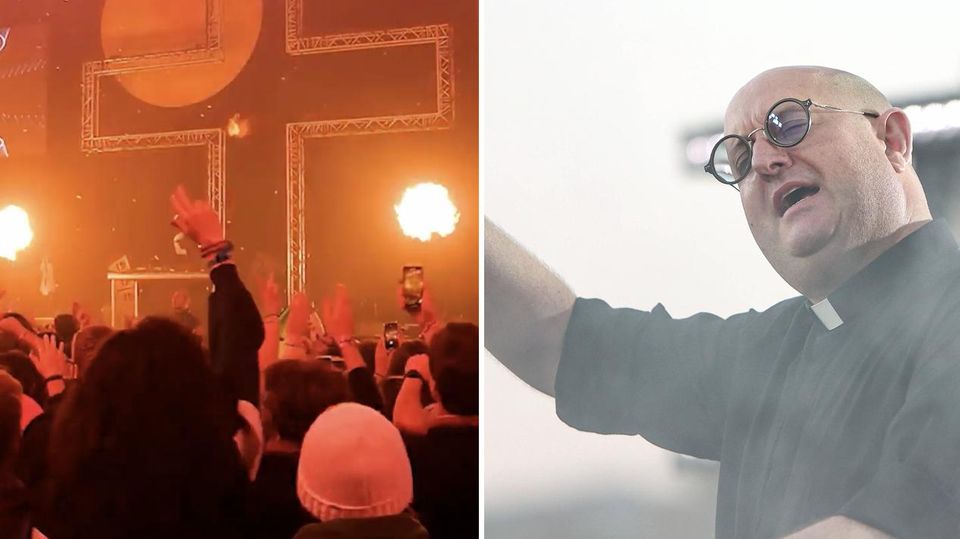 Eine Party bei der Padre Guilherme auflegt (l.) und Padre Guilherme selbst als DJ (r.)