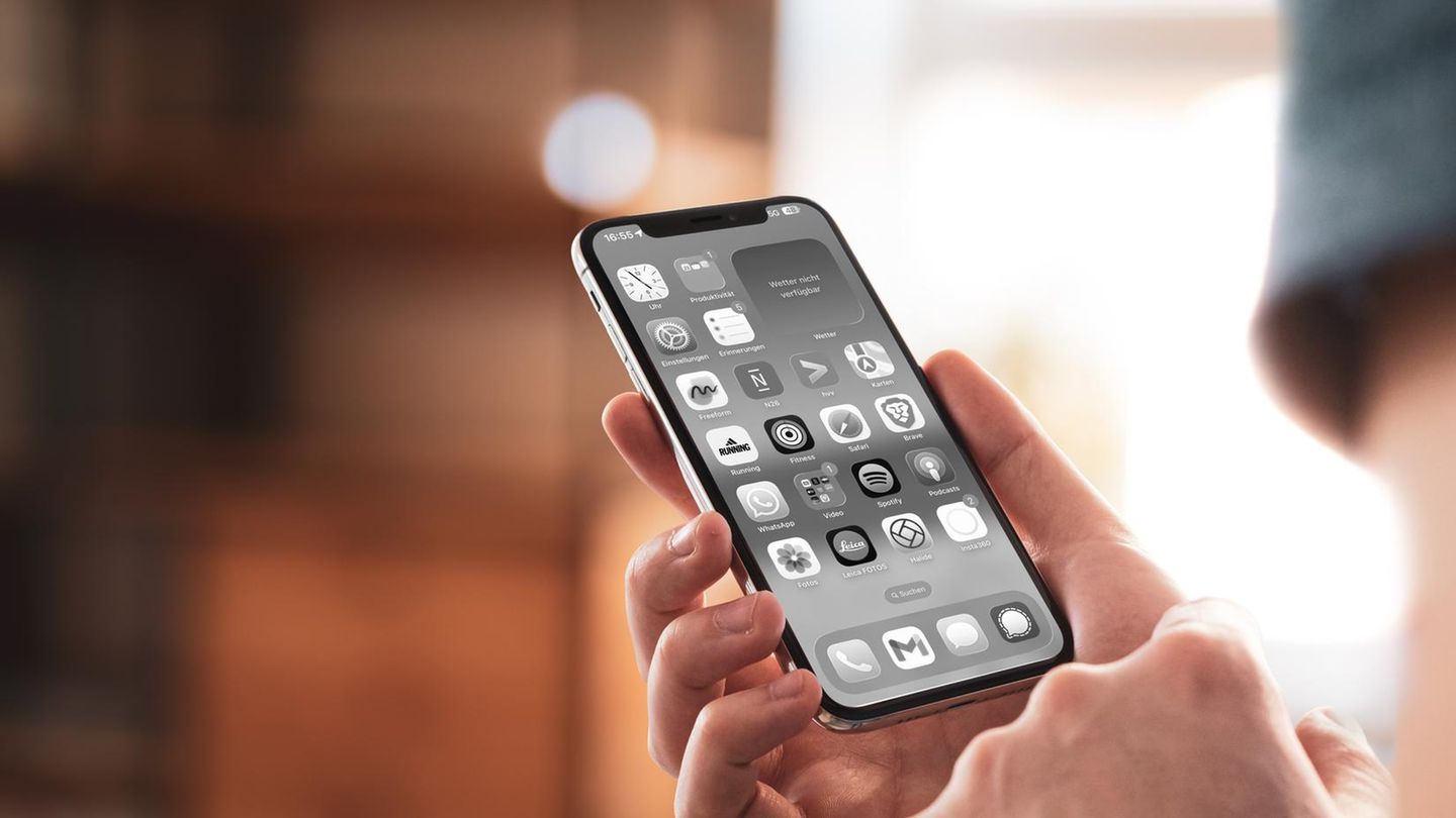 Ein iPhone zeigt alles in Graustufen