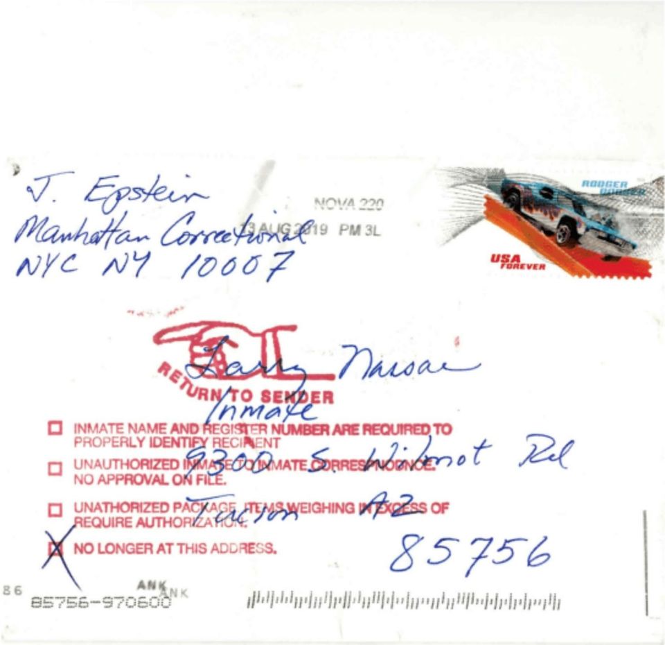 Der Briefumschlag, der an Jeffrey Epstein zurückgeschickt wurde