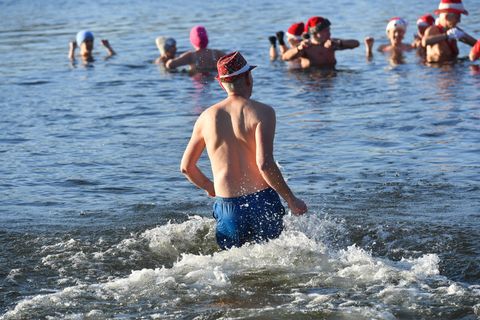 Nicht nur an Weihnachten und Neujahr baden die Berliner Seehunde bei eiskalten Temperaturen im Berliner Orankesee. Foto: Paul Zi