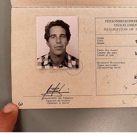 Eine Seite aus dem vermeintlichen Reisepass zeigt das Foto Epsteins